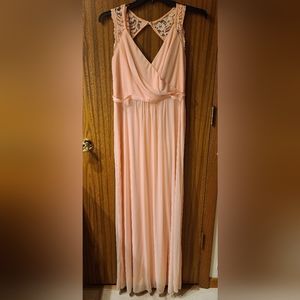 David's floor length peach dress with lace